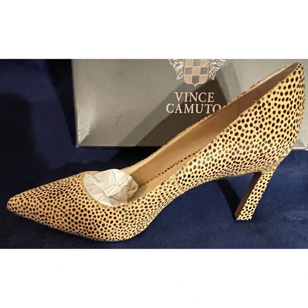 Vince Camuto Natural and Black Spotted Heels With Real Cow’s Fur SZ 10 - Picture 5 of 15